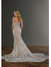 Plunging Sweetheart Neck Beaded Ivory Lace Tulle Wedding Dress With Champagne Lining